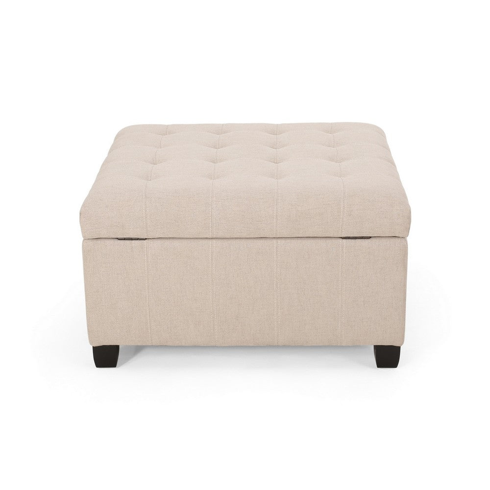 Cindy Storage Ottoman, Tufted Wheat Polyester, Brown Wood, 31 Inch - BM327080