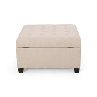 Cindy Storage Ottoman, Tufted Wheat Polyester, Brown Wood, 31 Inch - BM327080