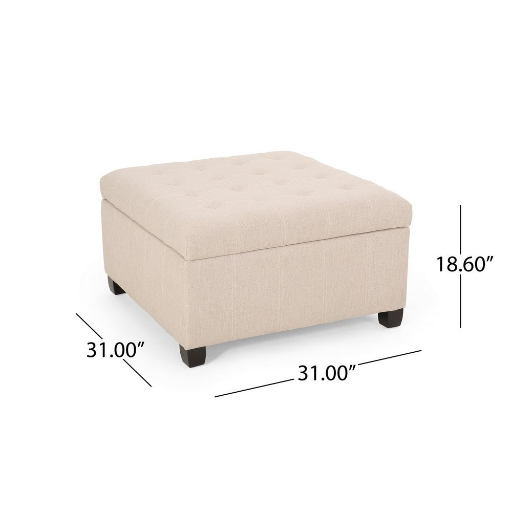 Cindy Storage Ottoman, Tufted Wheat Polyester, Brown Wood, 31 Inch - BM327080