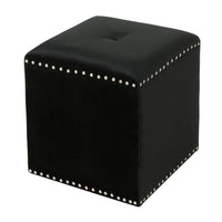 Neli Ottoman, Black Velvet, Single Tuft on Top, Nailhead Trim, 17 Inch - BM327084