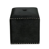 Neli Ottoman, Black Velvet, Single Tuft on Top, Nailhead Trim, 17 Inch - BM327084