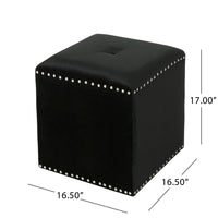 Neli Ottoman, Black Velvet, Single Tuft on Top, Nailhead Trim, 17 Inch - BM327084
