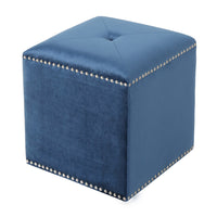 Neli Ottoman, Blue Velvet, Single Tuft on Top, Nailhead Trim, 17 Inch - BM327085