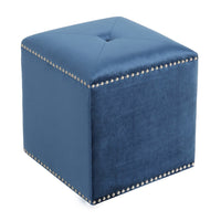 Neli Ottoman, Blue Velvet, Single Tuft on Top, Nailhead Trim, 17 Inch - BM327085
