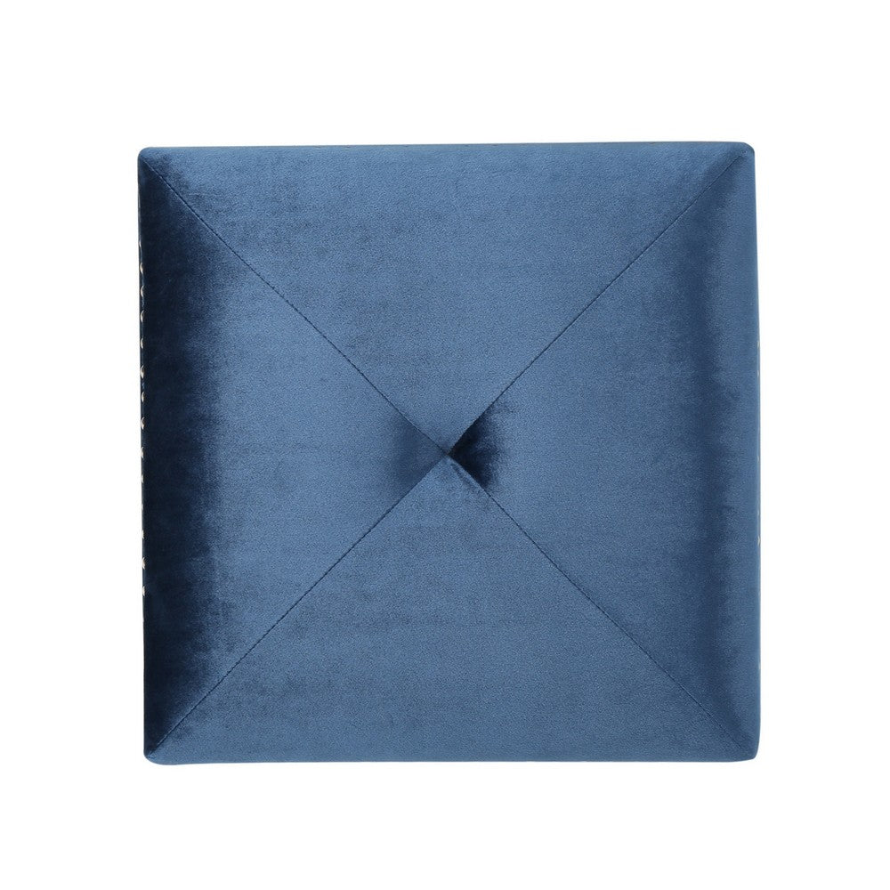 Neli Ottoman, Blue Velvet, Single Tuft on Top, Nailhead Trim, 17 Inch - BM327085