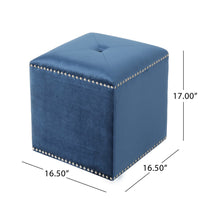 Neli Ottoman, Blue Velvet, Single Tuft on Top, Nailhead Trim, 17 Inch - BM327085