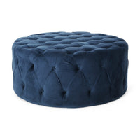 Vivan Ottoman, Tufted Blue Velvet, Soft Cushions, Round 40 Inch Top - BM327086