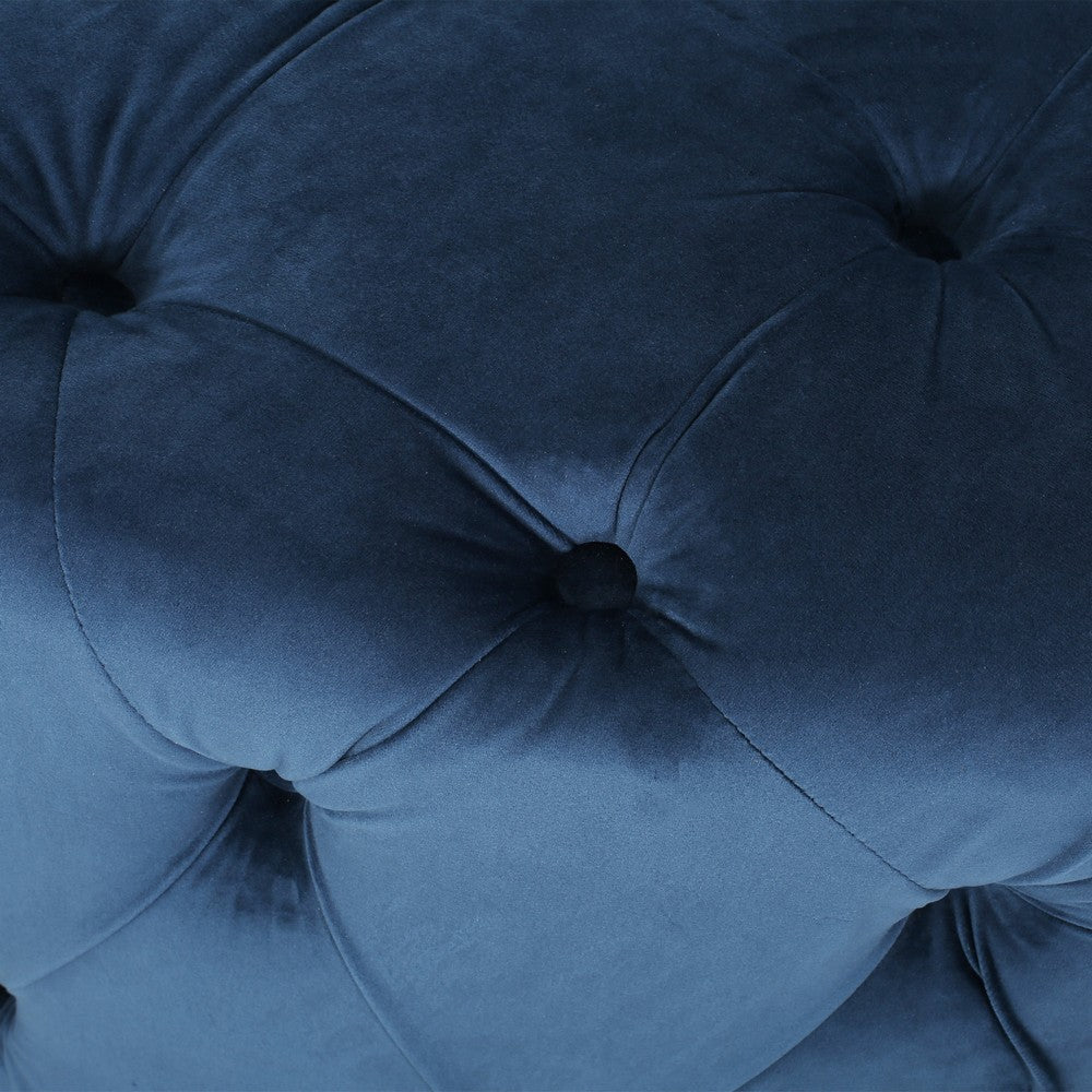 Vivan Ottoman, Tufted Blue Velvet, Soft Cushions, Round 40 Inch Top - BM327086