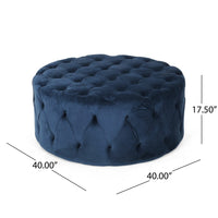 Vivan Ottoman, Tufted Blue Velvet, Soft Cushions, Round 40 Inch Top - BM327086
