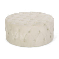 Vivan Ottoman, Tufted Beige Velvet, Soft Cushions, Round 40 Inch Top - BM327087