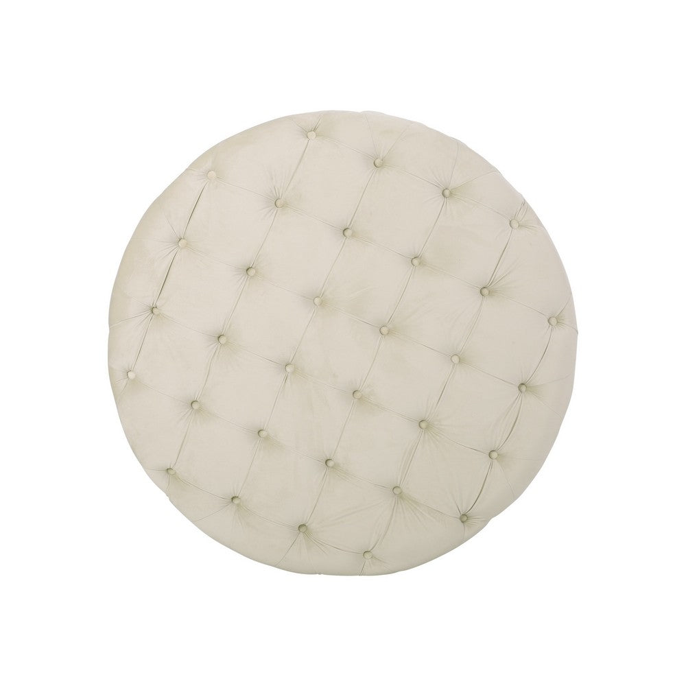 Vivan Ottoman, Tufted Beige Velvet, Soft Cushions, Round 40 Inch Top - BM327087