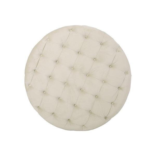 Vivan Ottoman, Tufted Beige Velvet, Soft Cushions, Round 40 Inch Top - BM327087