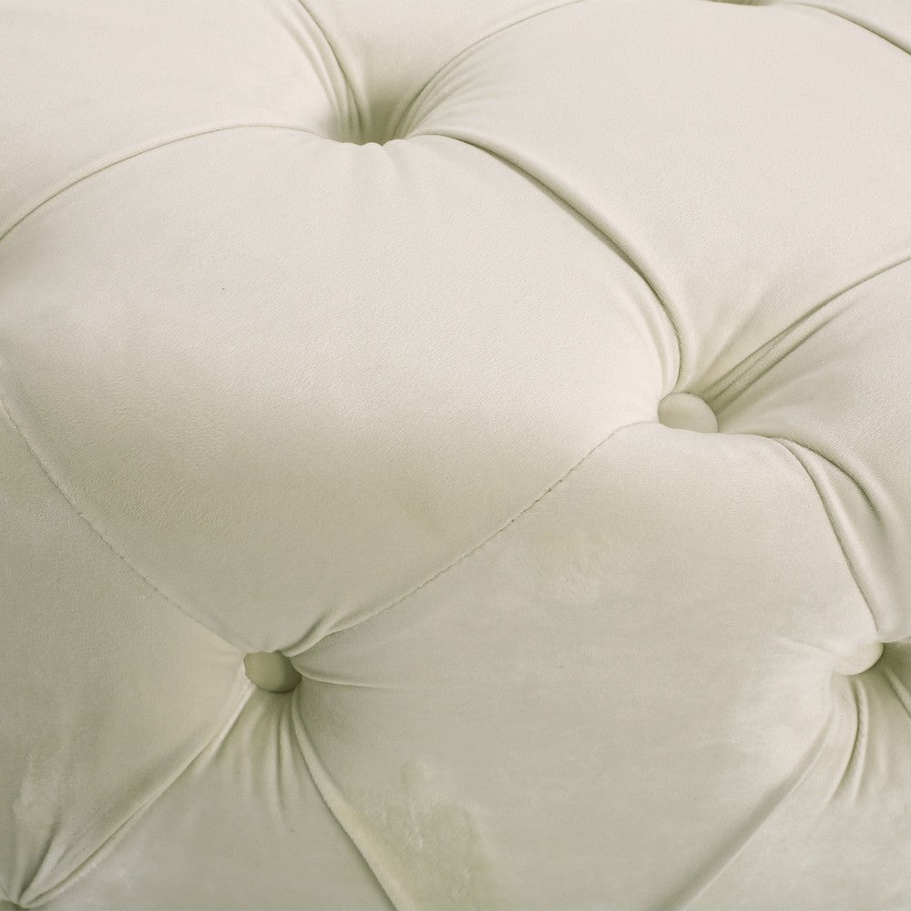 Vivan Ottoman, Tufted Beige Velvet, Soft Cushions, Round 40 Inch Top - BM327087