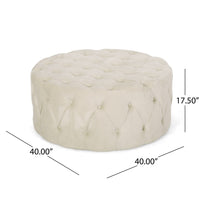 Vivan Ottoman, Tufted Beige Velvet, Soft Cushions, Round 40 Inch Top - BM327087