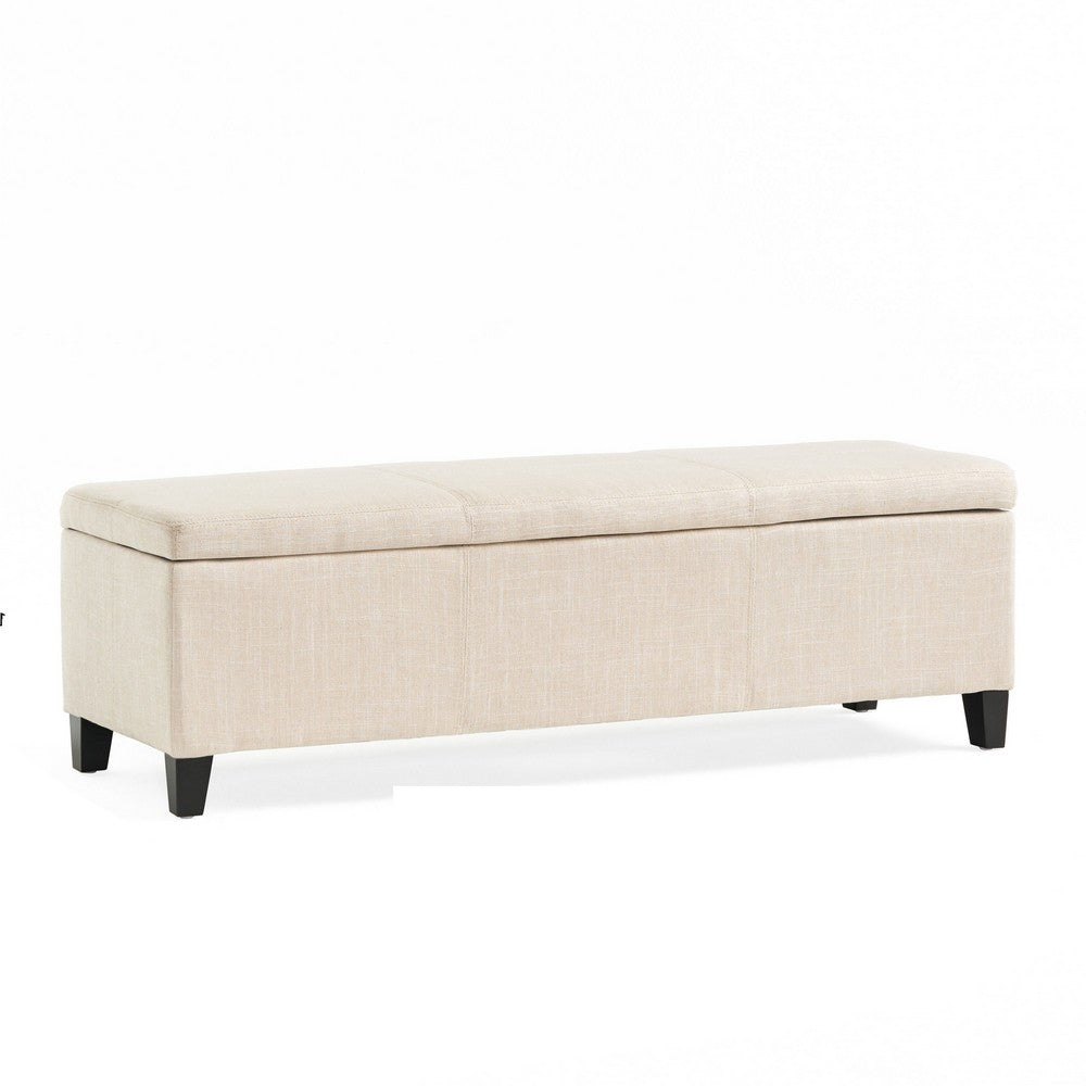 Elias Storage Ottoman Bench, Detailed Beige Faux Leather, 51 Inch - BM327090