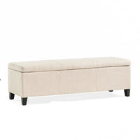 Elias Storage Ottoman Bench, Detailed Beige Faux Leather, 51 Inch - BM327090