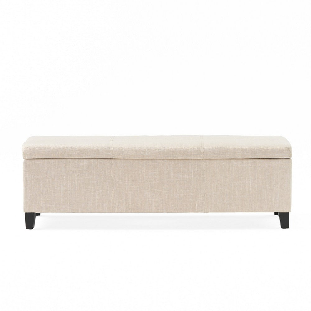 Elias Storage Ottoman Bench, Detailed Beige Faux Leather, 51 Inch - BM327090