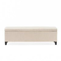Elias Storage Ottoman Bench, Detailed Beige Faux Leather, 51 Inch - BM327090