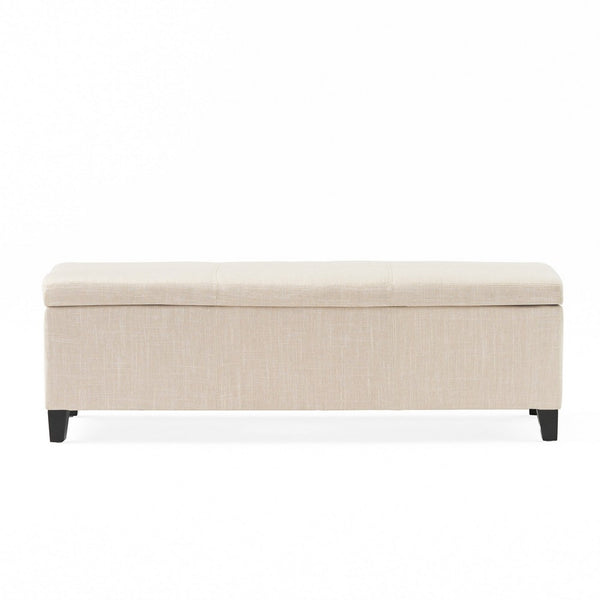 Elias Storage Ottoman Bench, Detailed Beige Faux Leather, 51 Inch - BM327090