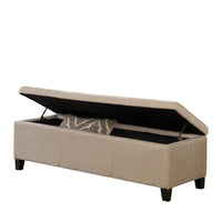 Elias Storage Ottoman Bench, Detailed Beige Faux Leather, 51 Inch - BM327090
