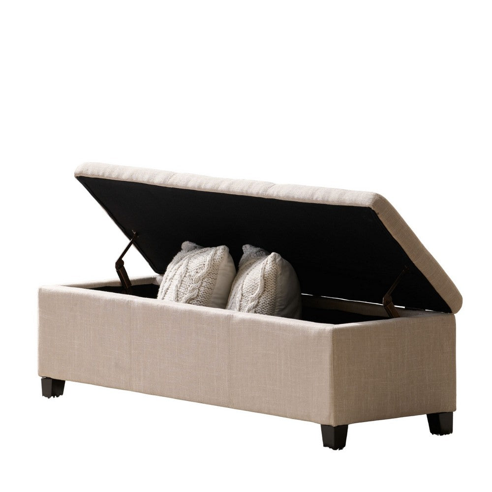 Elias Storage Ottoman Bench, Detailed Beige Faux Leather, 51 Inch - BM327090