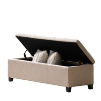 Elias Storage Ottoman Bench, Detailed Beige Faux Leather, 51 Inch - BM327090