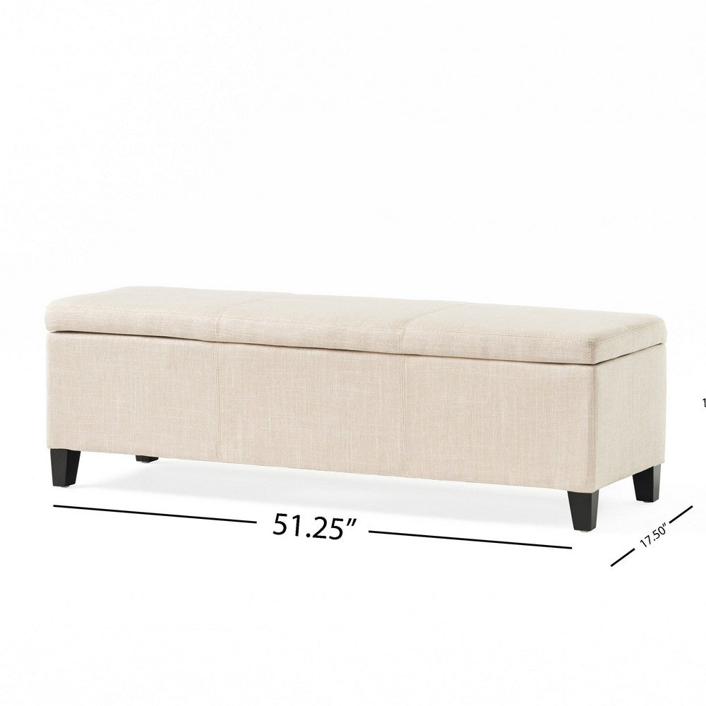 Elias Storage Ottoman Bench, Detailed Beige Faux Leather, 51 Inch - BM327090