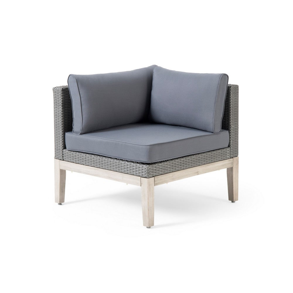 Loft Modular Corner Sofa Chair, Light Gray Acacia Wood, Rattan 29 Inch - BM327091