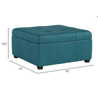 Carl Storage Ottoman, Teal Tufted Fabric, Soft Cushion, Black, 35 Inch - BM327092