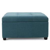 Carl Storage Ottoman, Teal Tufted Fabric, Soft Cushion, Black, 35 Inch - BM327092