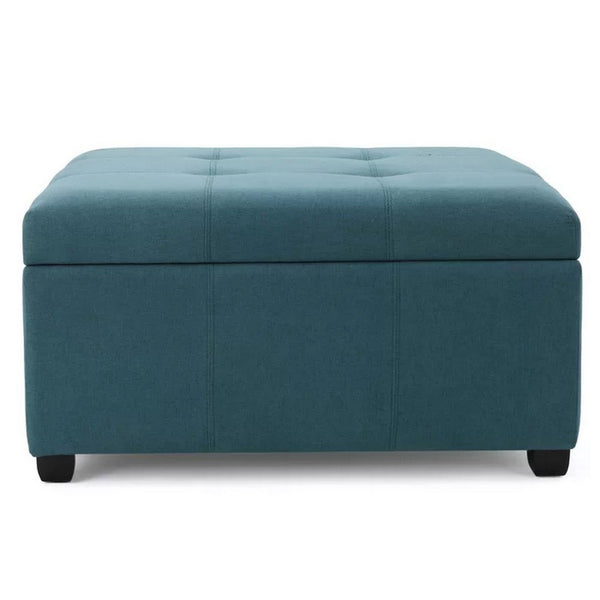 Carl Storage Ottoman, Teal Tufted Fabric, Soft Cushion, Black, 35 Inch - BM327092