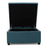 Carl Storage Ottoman, Teal Tufted Fabric, Soft Cushion, Black, 35 Inch - BM327092