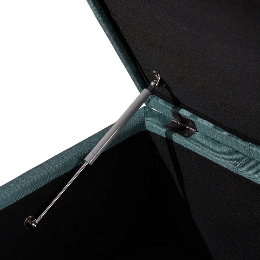 Carl Storage Ottoman, Teal Tufted Fabric, Soft Cushion, Black, 35 Inch - BM327092