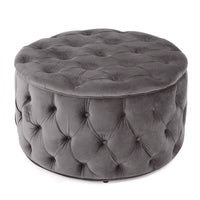 Keja Ottoman, Tufted Dark Gray Velvet, Soft Cushioning, Round 30 Inch - BM327094
