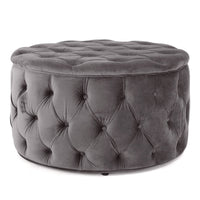 Keja Ottoman, Tufted Dark Gray Velvet, Soft Cushioning, Round 30 Inch - BM327094