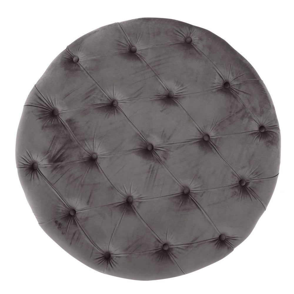 Keja Ottoman, Tufted Dark Gray Velvet, Soft Cushioning, Round 30 Inch - BM327094