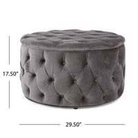 Keja Ottoman, Tufted Dark Gray Velvet, Soft Cushioning, Round 30 Inch - BM327094