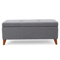 Storage Ottoman Bench, Gray Fabric Cushions, Brown Wood Legs, 38 Inch - BM327098
