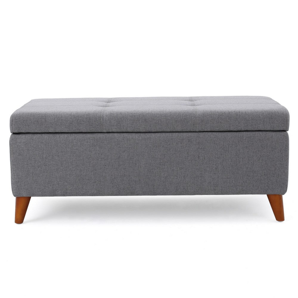 Storage Ottoman Bench, Gray Fabric Cushions, Brown Wood Legs, 38 Inch - BM327098
