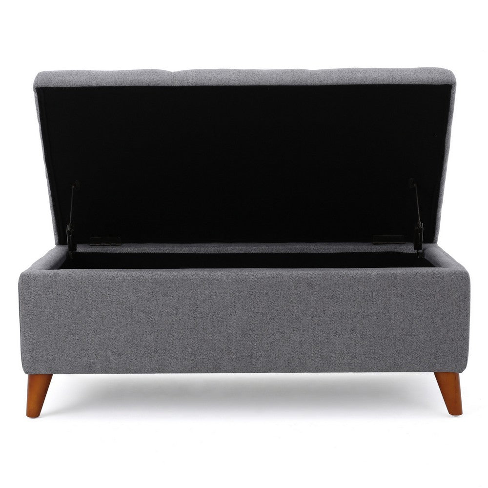 Storage Ottoman Bench, Gray Fabric Cushions, Brown Wood Legs, 38 Inch - BM327098