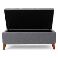 Storage Ottoman Bench, Gray Fabric Cushions, Brown Wood Legs, 38 Inch - BM327098