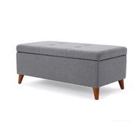 Storage Ottoman Bench, Gray Fabric Cushions, Brown Wood Legs, 38 Inch - BM327098