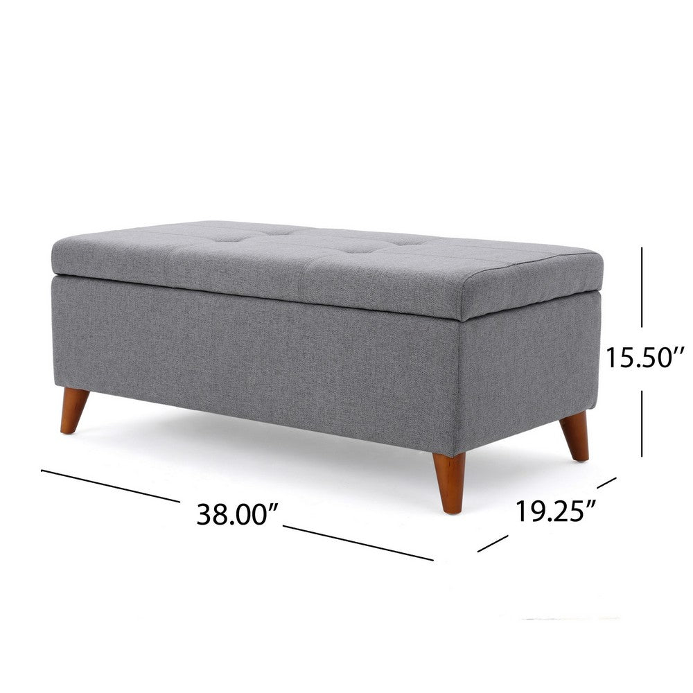 Storage Ottoman Bench, Gray Fabric Cushions, Brown Wood Legs, 38 Inch - BM327098