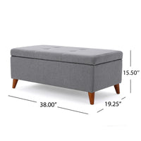 Storage Ottoman Bench, Gray Fabric Cushions, Brown Wood Legs, 38 Inch - BM327098