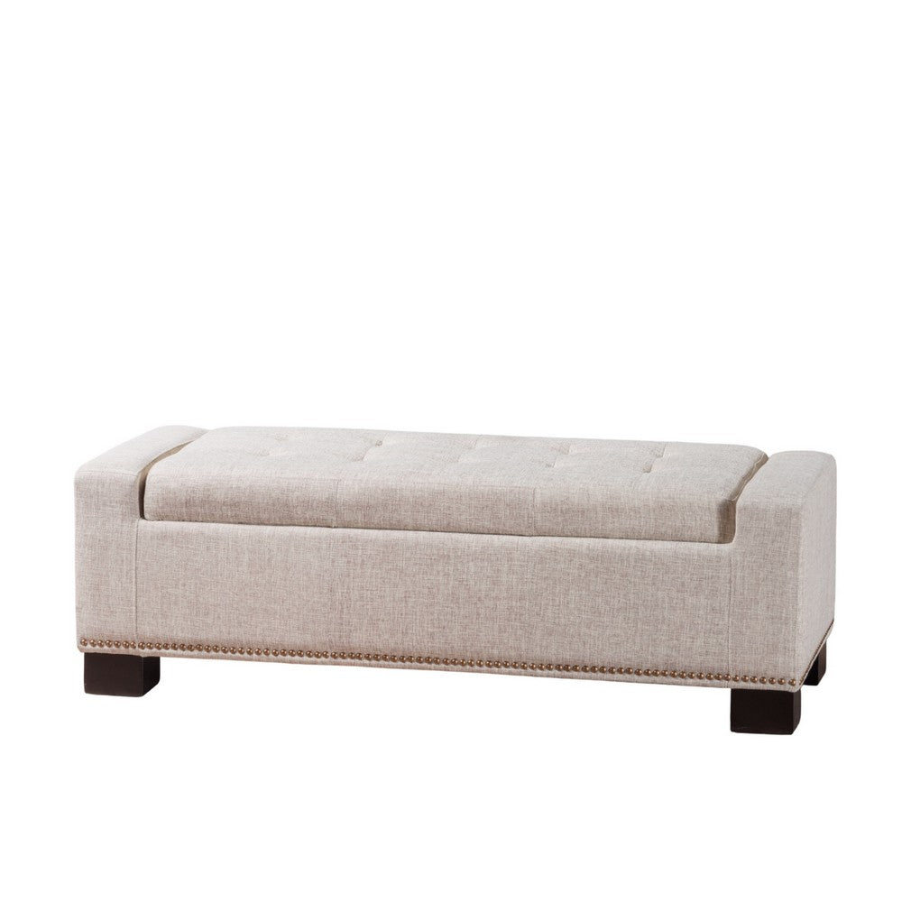 Abigail Storage Ottoman Bench, Nailhead Trim, Wheat Fabric, 51 Inch - BM327099