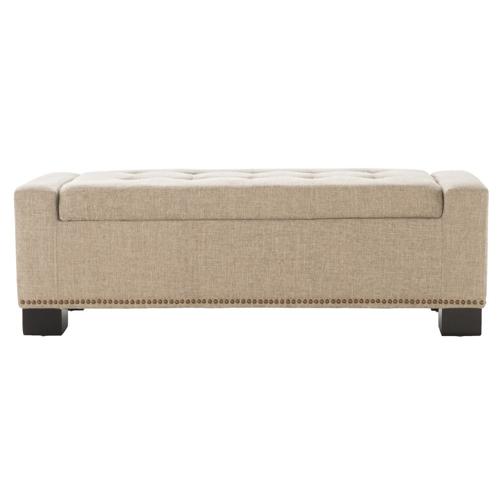 Abigail Storage Ottoman Bench, Nailhead Trim, Wheat Fabric, 51 Inch - BM327099