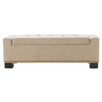 Abigail Storage Ottoman Bench, Nailhead Trim, Wheat Fabric, 51 Inch - BM327099