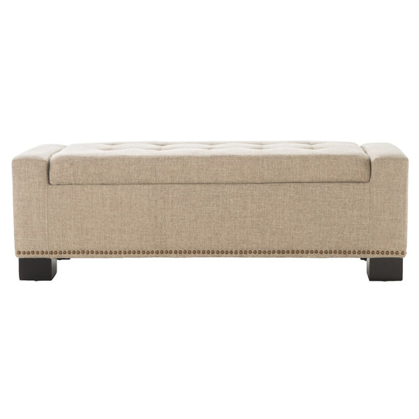 Abigail Storage Ottoman Bench, Nailhead Trim, Wheat Fabric, 51 Inch - BM327099