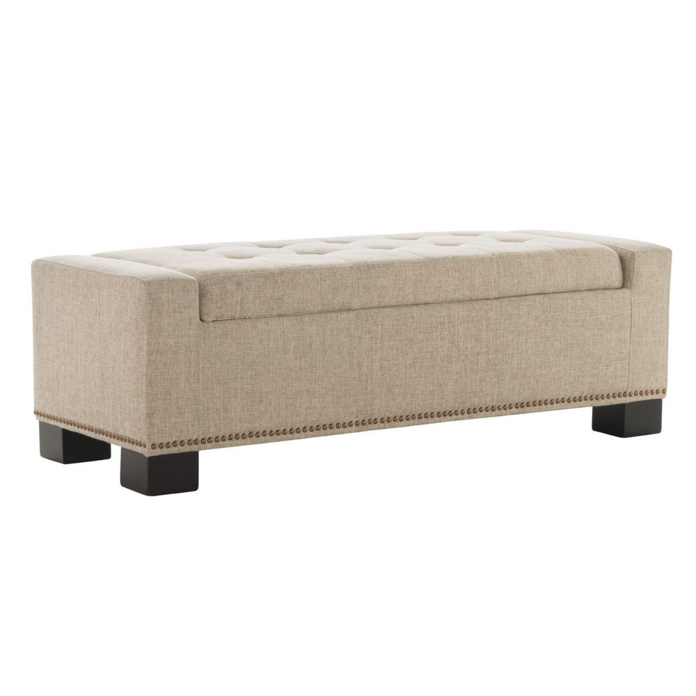 Abigail Storage Ottoman Bench, Nailhead Trim, Wheat Fabric, 51 Inch - BM327099