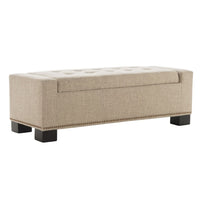 Abigail Storage Ottoman Bench, Nailhead Trim, Wheat Fabric, 51 Inch - BM327099